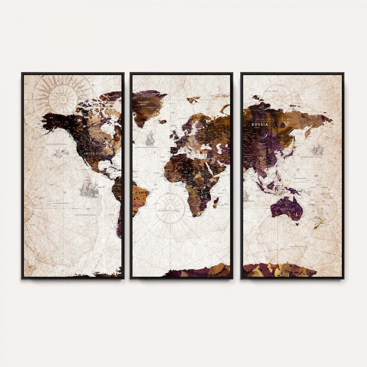 53400857-MGV-CV-36X24 - Blue Watercolor World Map Canvas Print – Framed Modern Wall