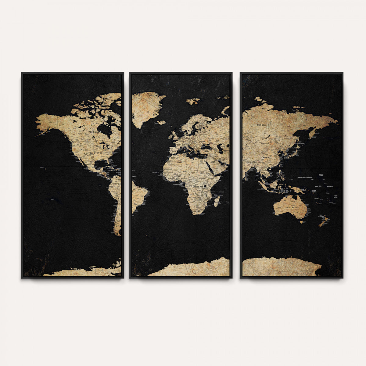 71518849-MGV-CV-36X24 - Beige World Map Canvas Wall Art Print, Minimal Black and