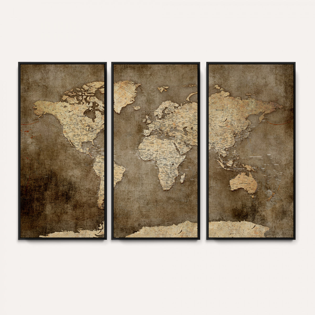 35847542-MGV-CV-36X24 - Dark Vintage World Map Canvas Wall Art Print, Antique Map