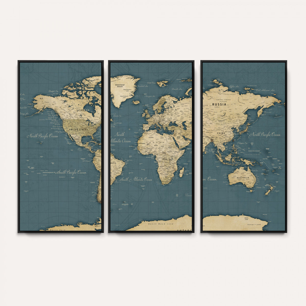 99599383-MGV-CV-36X24 - Minimal Vintage World Map Canvas Wall Art Print, Neutral