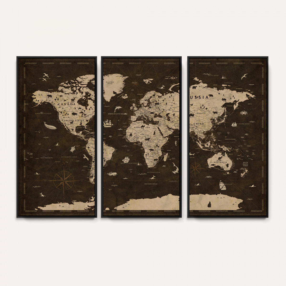 44276398-MGV-CV-36X24 - World Map Wall Art Canvas Print, Modern Decorative Framed Map Artwork Prints for Living Room, Office, Bedroom Wall Decor