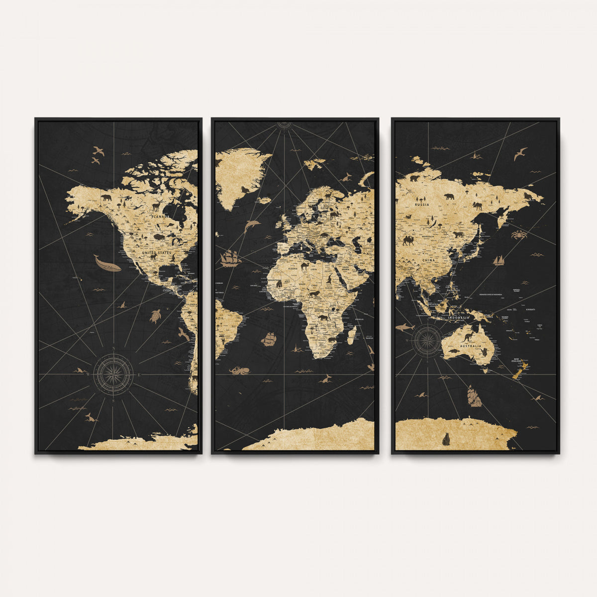 80270976-MGV-CV-36X24 - World Map Wall Art Canvas Print, Modern Decorative Framed Map Artwork Prints for Living Room, Office, Bedroom Wall Decor
