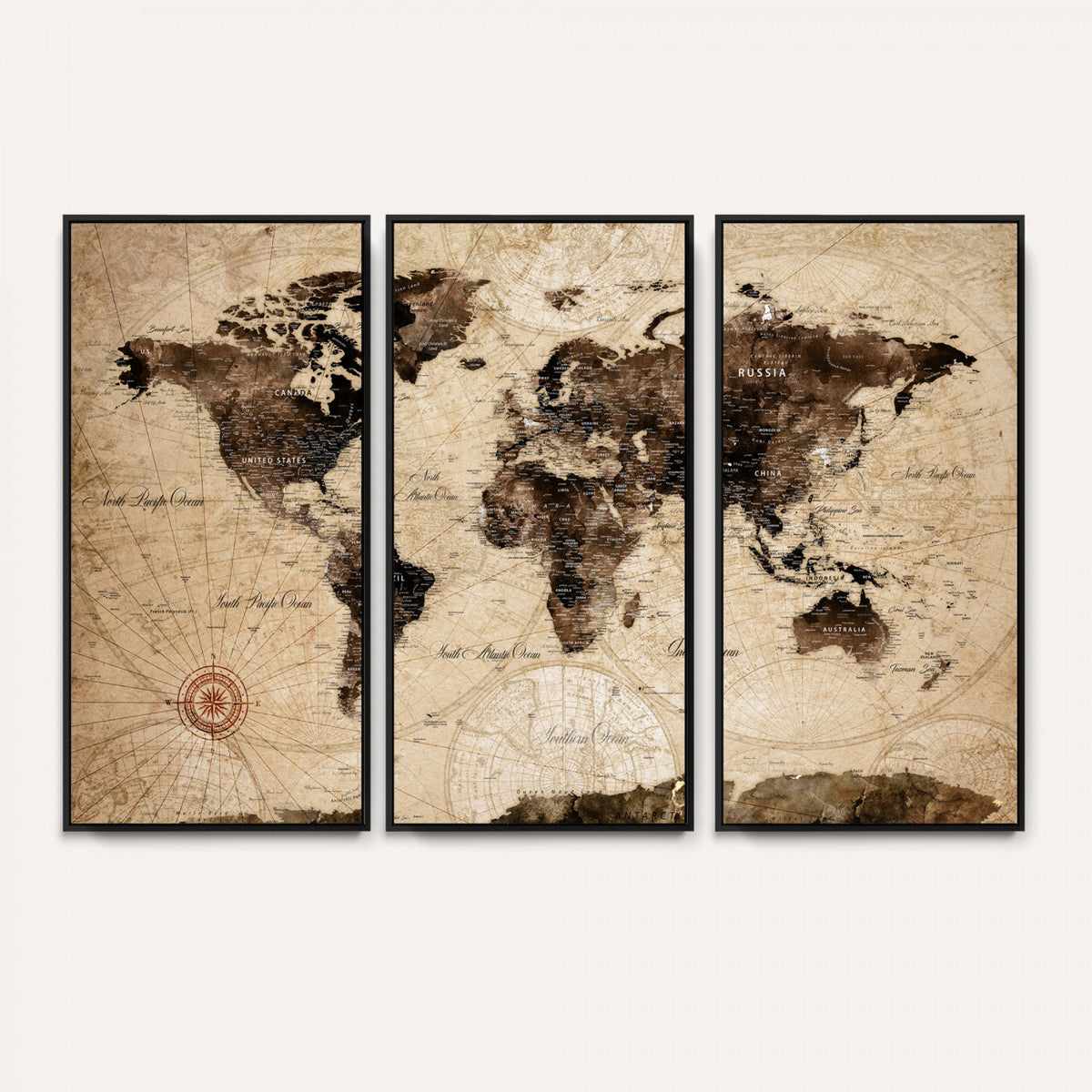47657418-MGV-CV-36X24 - World Map Wall Art Canvas Print, Modern Decorative Framed Map Artwork Prints for Living Room, Office, Bedroom Wall Decor