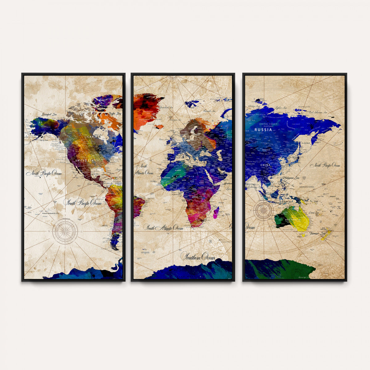 26284075-MGV-CV-36X24 - World Map Wall Art Canvas Print, Modern Decorative Framed Map Artwork Prints for Living Room, Office, Bedroom Wall Decor