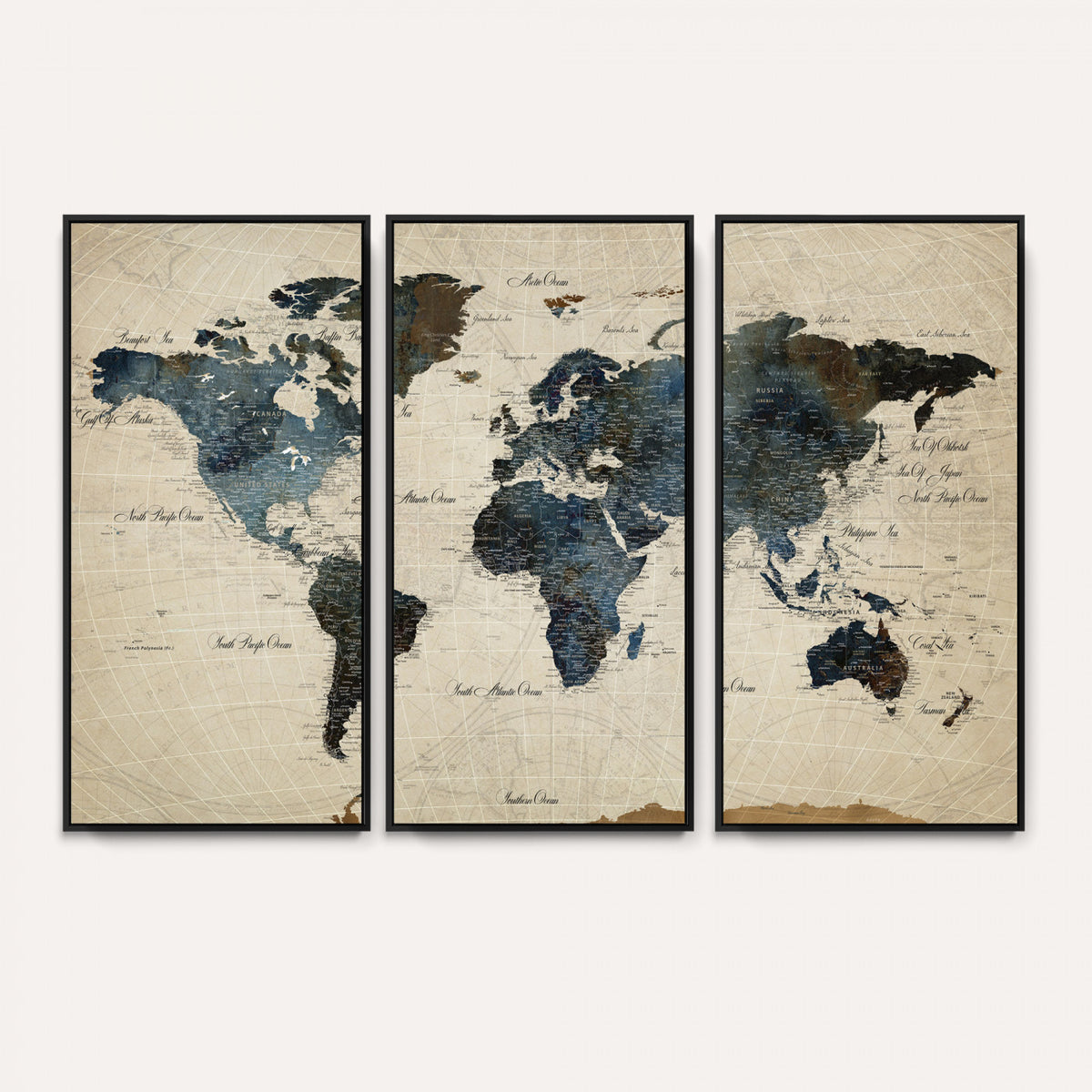 72927803-MGV-CV-36X24 - World Map Wall Art Canvas Print, Modern Decorative Framed Map Artwork Prints for Living Room, Office, Bedroom Wall Decor