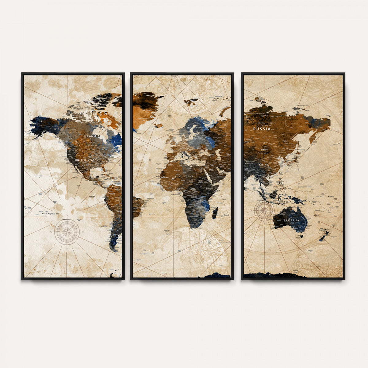 15727090-MGV-CV-36X24 - World Map Wall Art Canvas Print, Modern Decorative Framed Map Artwork Prints for Living Room, Office, Bedroom Wall Decor