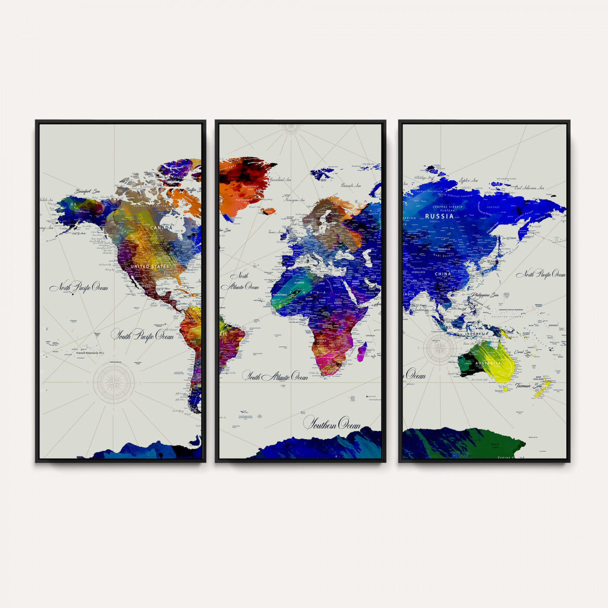 49670038-MGV-CV-36X24 - World Map Wall Art Canvas Print, Modern Decorative Framed Map Artwork Prints for Living Room, Office, Bedroom Wall Decor
