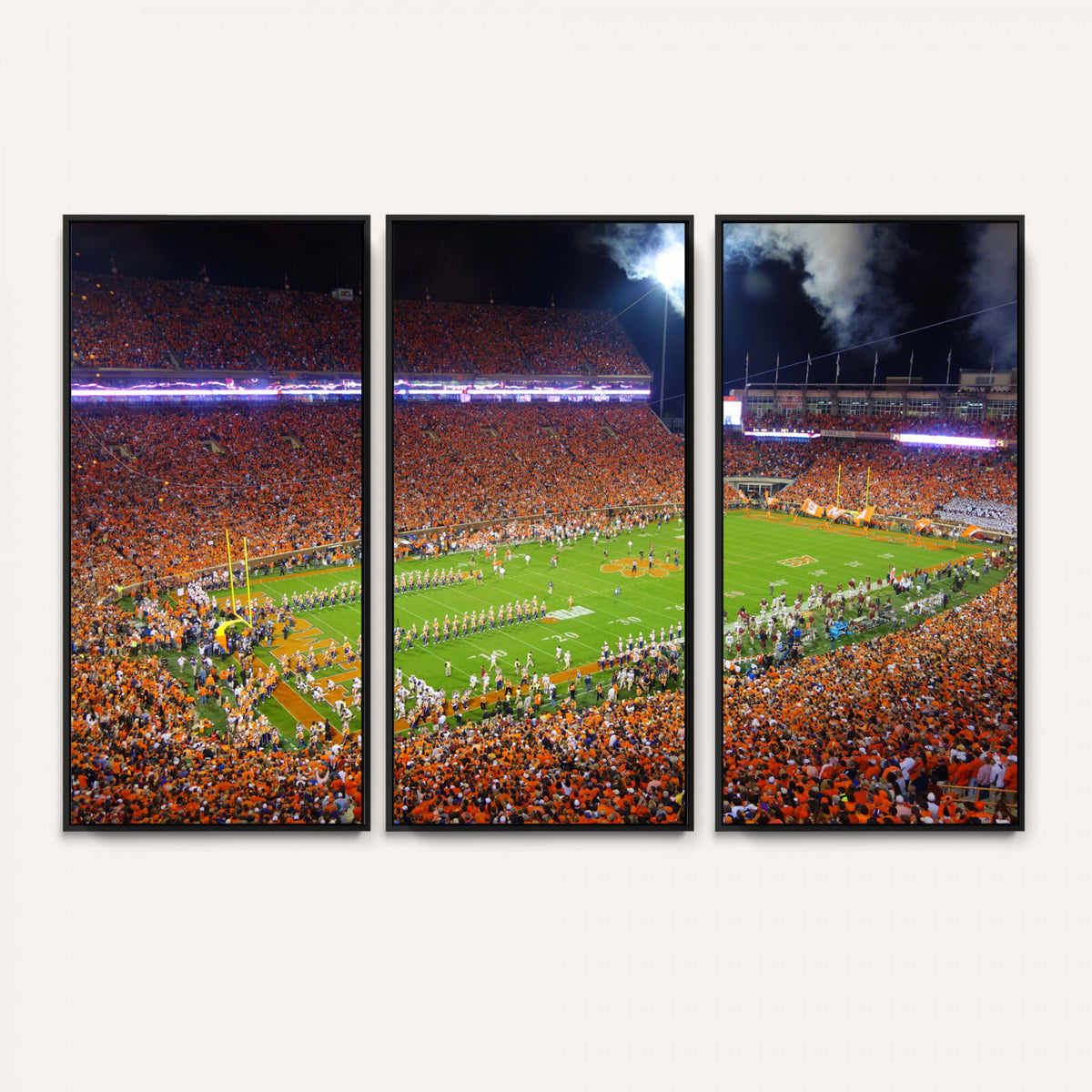 43662631-MGV-CV-36X24 - Clemson Football Stadium Wall Art Canvas Print, College Football Crowd Night Game Scene, Orange Stadium Panorama Wall Decor