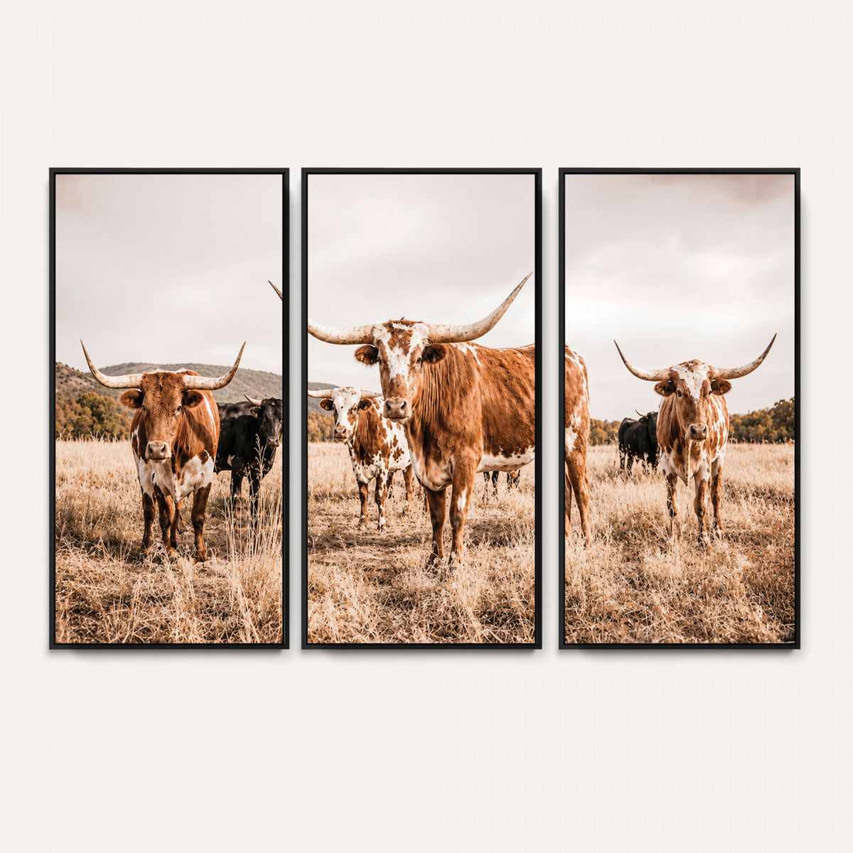 27539727-MGV-CV-36X24 - Texas Longhorn Cattle Wall Art Canvas Print, Sepia Western Decor