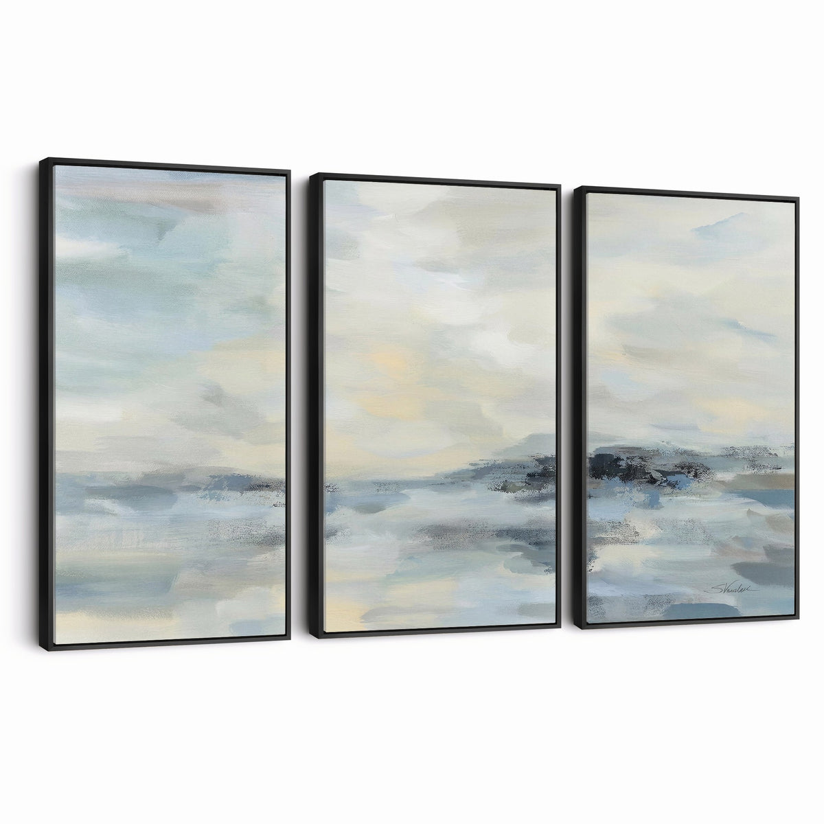 Abstract Coastal Landscape Wall Art Canvas Print | Soft Blue Gray Minimalist Art