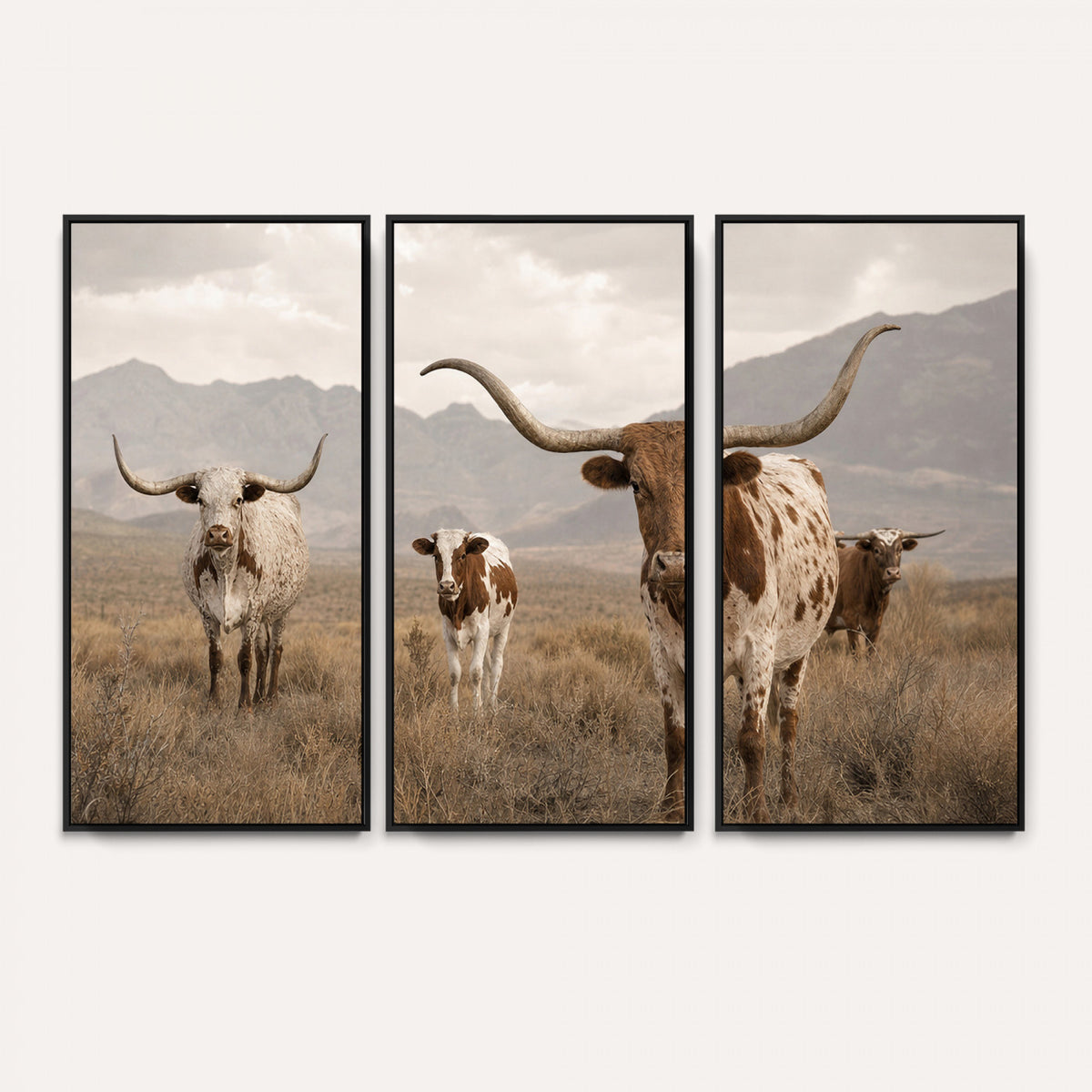 62336425AD-MGV-CV-36X24 - Rustic Texas Longhorn Cow Canvas Wall Art Print, Rustic Farm Animal Photography Print, Farmhouse Country Decor, Western Ranch Art
