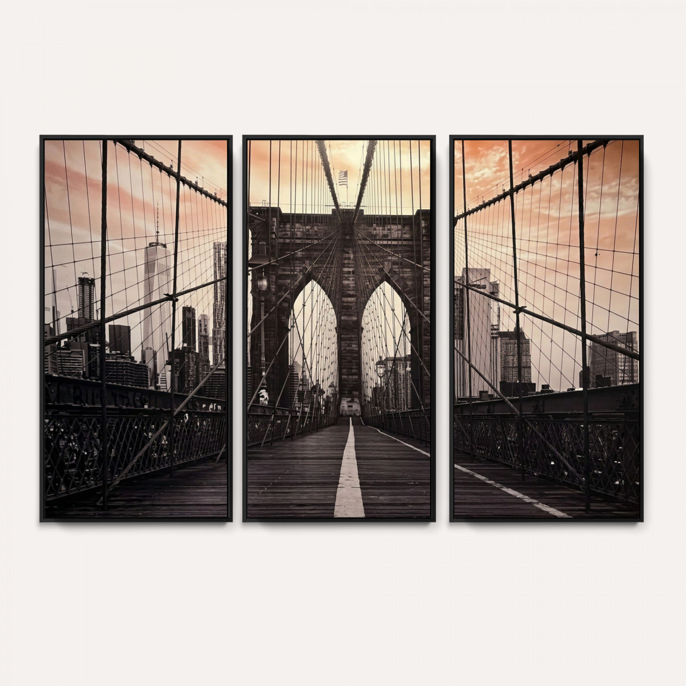 93226664-MGV-CV-36X24 - Brooklyn Bridge Canvas Wall Art, New York City Skyline Photography Print, NYC Landmark Urban Decor Artwork