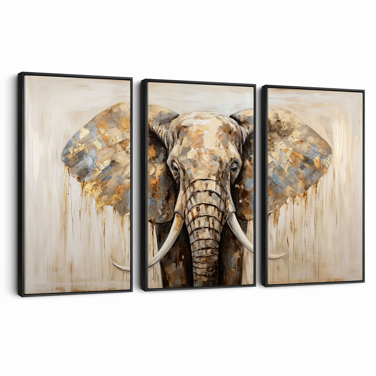 95819221-MGV-CV-36X24 - Gold Leaf Elephant Canvas Wall Art Abstract African Wildlife Painting Print