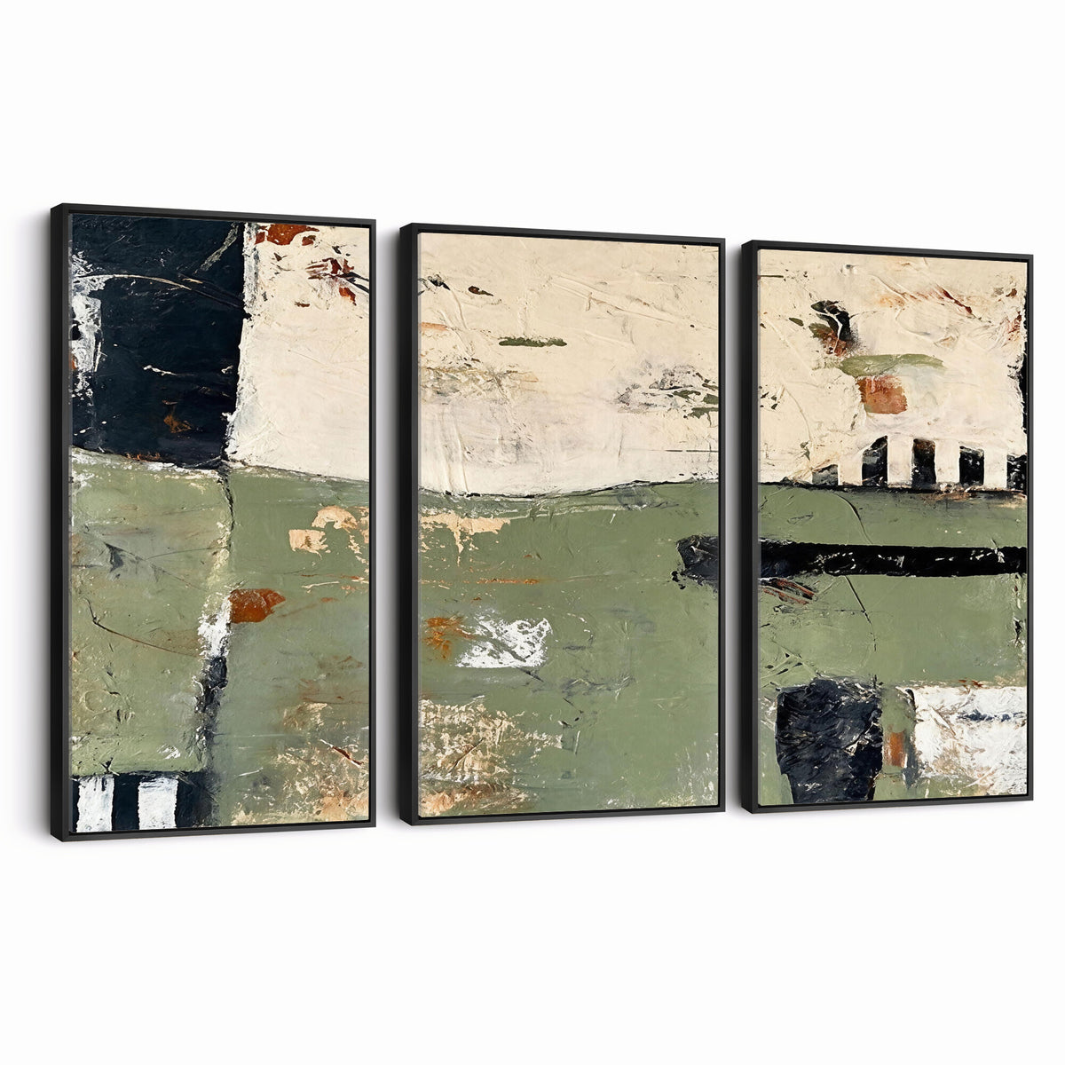 77942087-MGV-CV-36X24 - Sage Green Abstract Geometric Landscape Wall Art Canvas Print, Modern Minimalist Decor