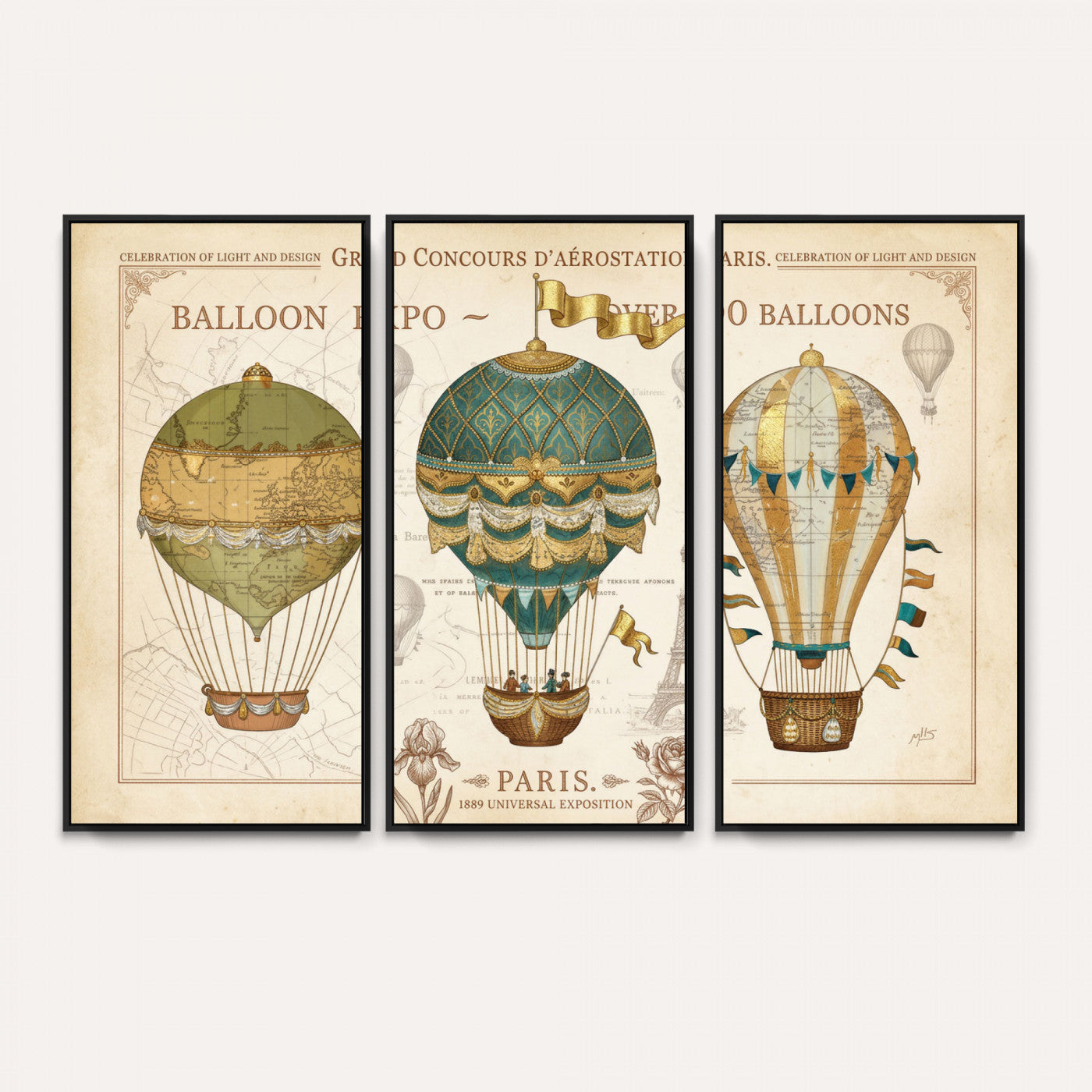 31530449-MGV-CV-36X24 - Kimberly Allen Paris Balloon Expo Wall Art Canvas Print, Vintage 1889 French Hot Air Balloon Poster
