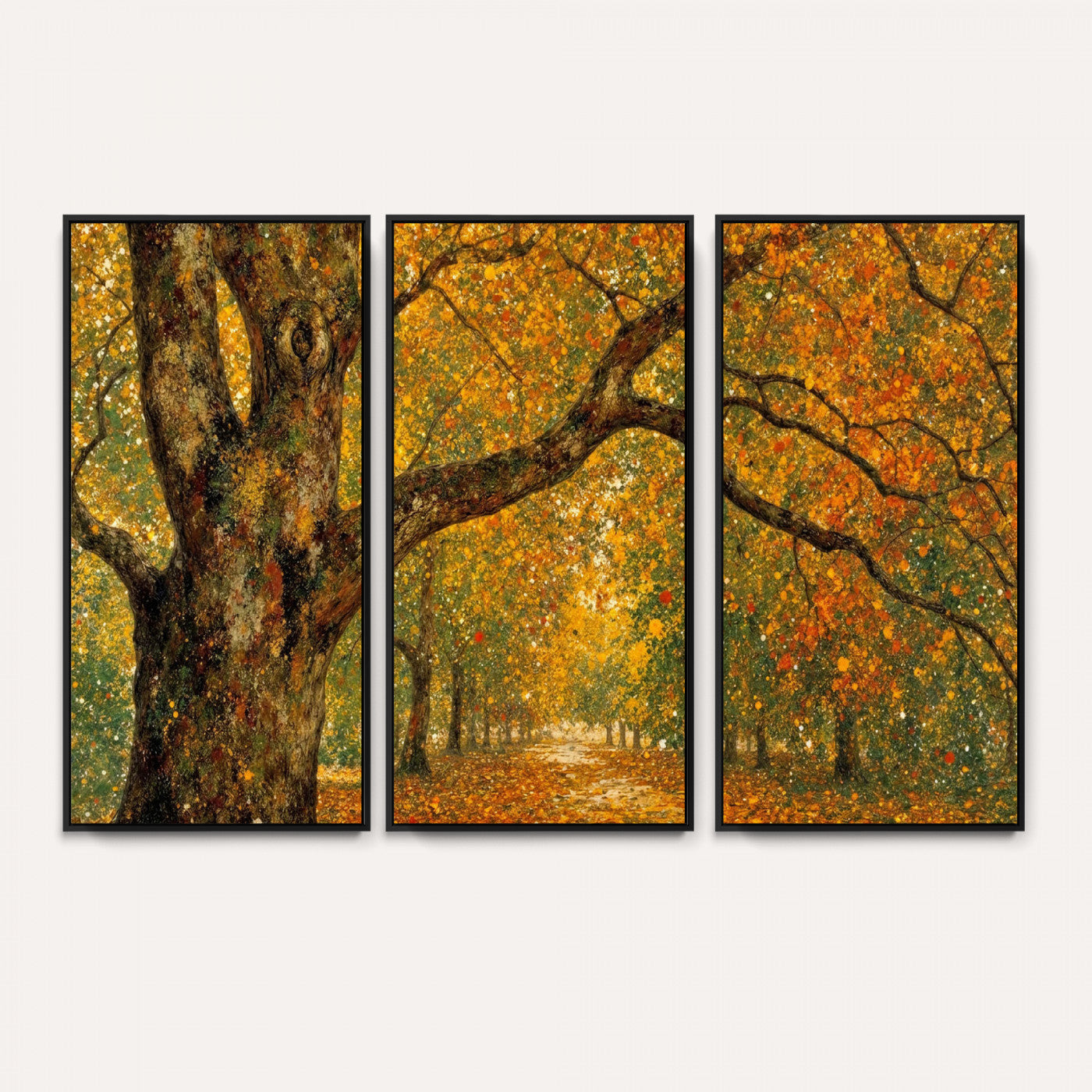 11536138-MGV-CV-36X24 - Vintage Autumn Forest Path Wall Art Canvas Print, Golden Leaves Impressionist Painting Print
