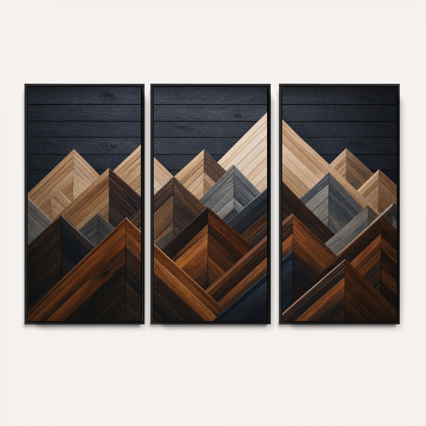 70531117-MGV-CV-36X24 - Geometric Wood Mountain Wall Art Canvas Print, 3D Look Rustic Mosaic Landscape Print
