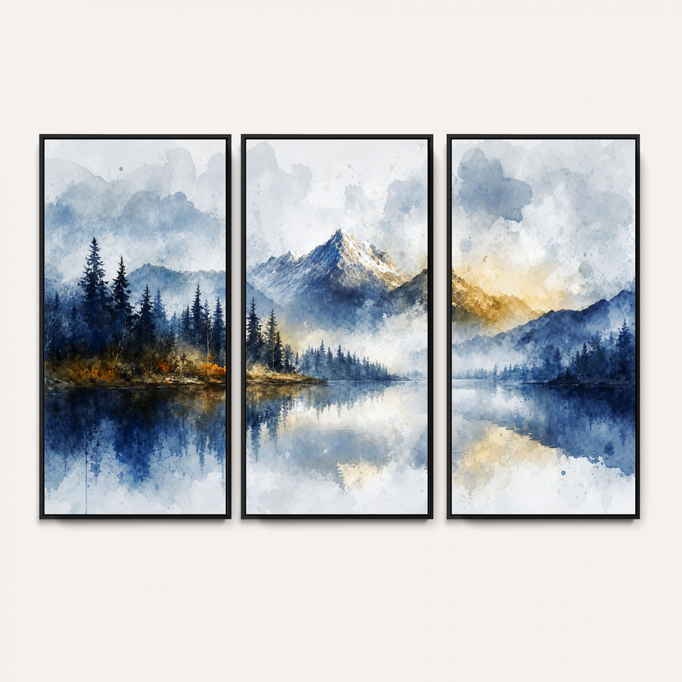 62076449DG-MGV-CV-36X24 - Abstract Watercolor Mountain Lake Wall Art Print for Living Room Decor
