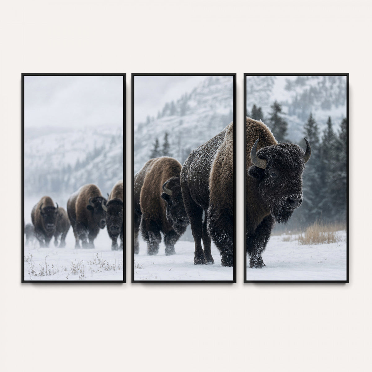 18343289-MGV-CV-36X24 - Rustic Bison Wall Art, American Buffalo Photo Print, Wildlife Canvas Artwork, Snowy Mountain Decor, Large Nature Poster, Cabin Gift Idea
