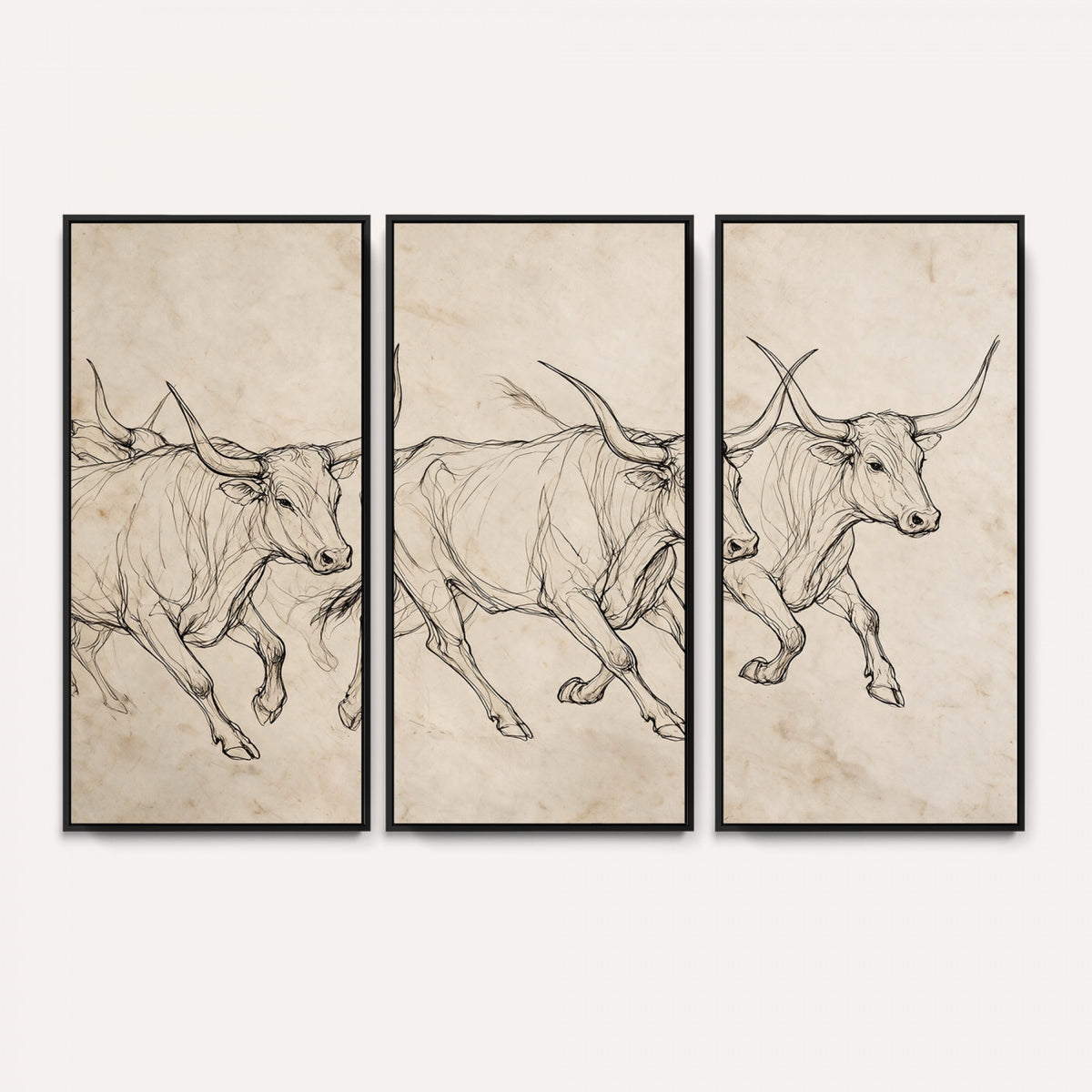 87177621-MGV-CV-36X24 - Minimalist Longhorn Line Art, Modern Texas Bull Canvas Print, Abstract Western Wall Decor, Continuous Line Artwork, Black White Ranch Gift