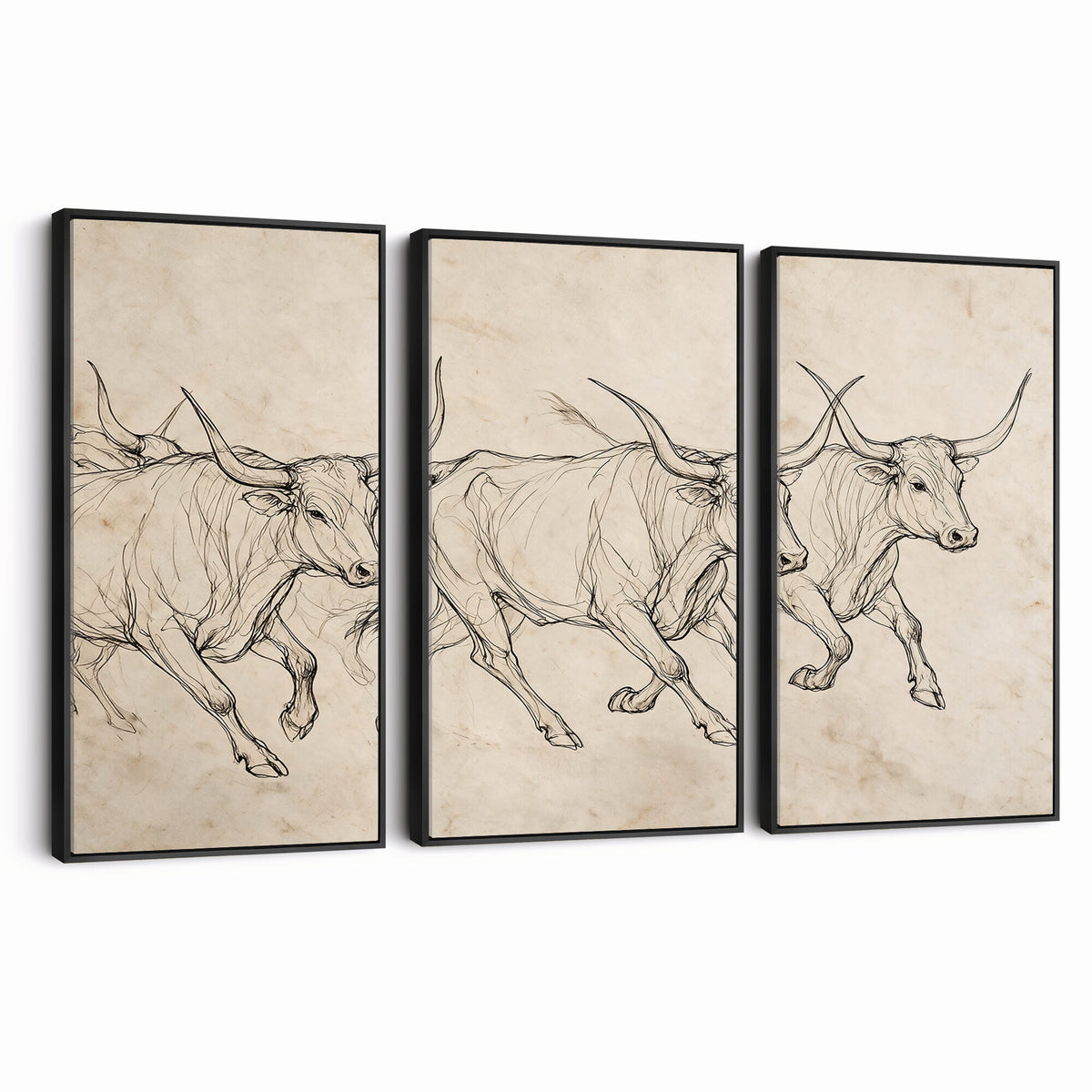 87177621-MGV-CV-36X24 - Minimalist Longhorn Line Art, Modern Texas Bull Canvas Print, Abstract Western Wall Decor