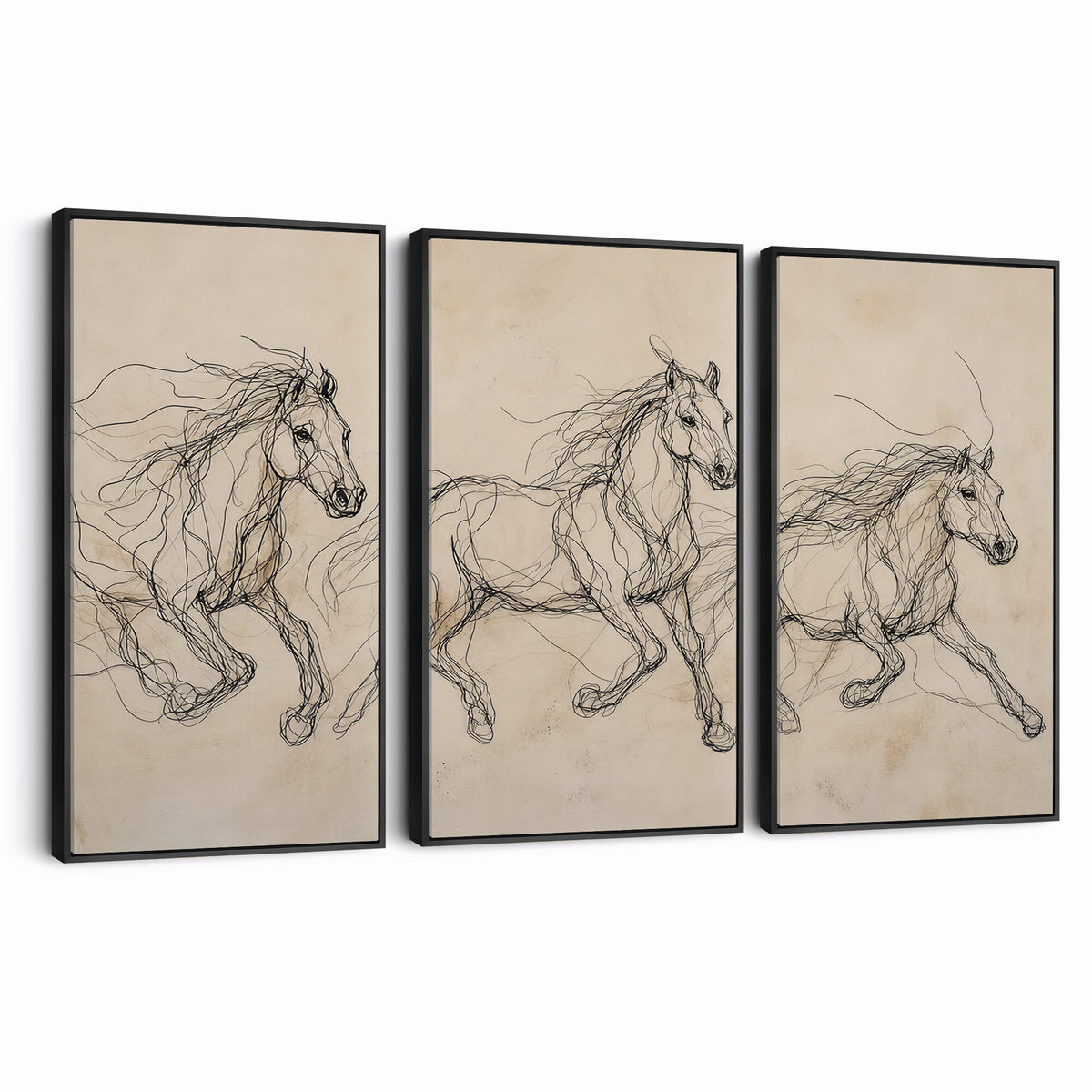 81051673-MGV-CV-36X24 - Abstract Horse Line Art Canvas, Gesture Sketch Wild Horses Print, Minimalist Equine Decor