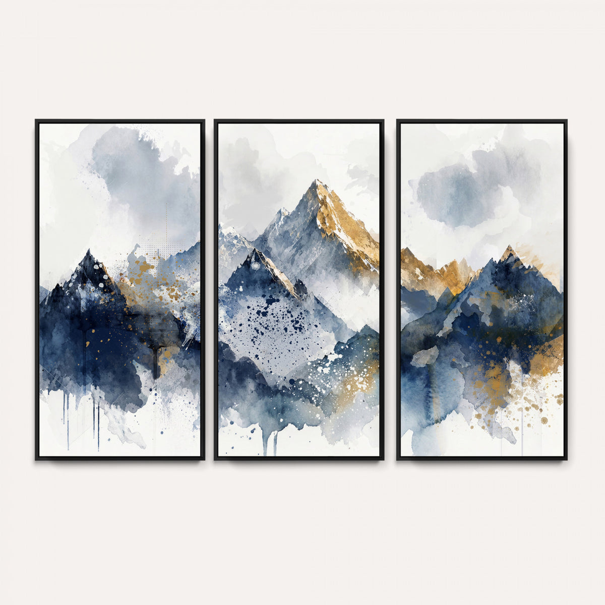87460616-MGV-CV-36X24 - Abstract Mountain Canvas Wall Art, Blue Gold Foil Landscape Print, Modern Indigo Watercolor Poster, Large Abstract Nature, Luxury Office Gift