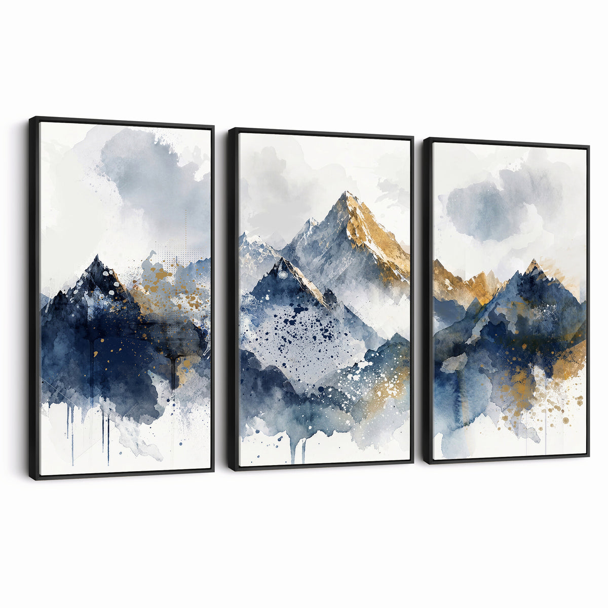 87460616-MGV-CV-36X24 - Abstract Mountain Canvas Wall Art, Blue Gold Foil Landscape Print, Modern Indigo Wall Decor