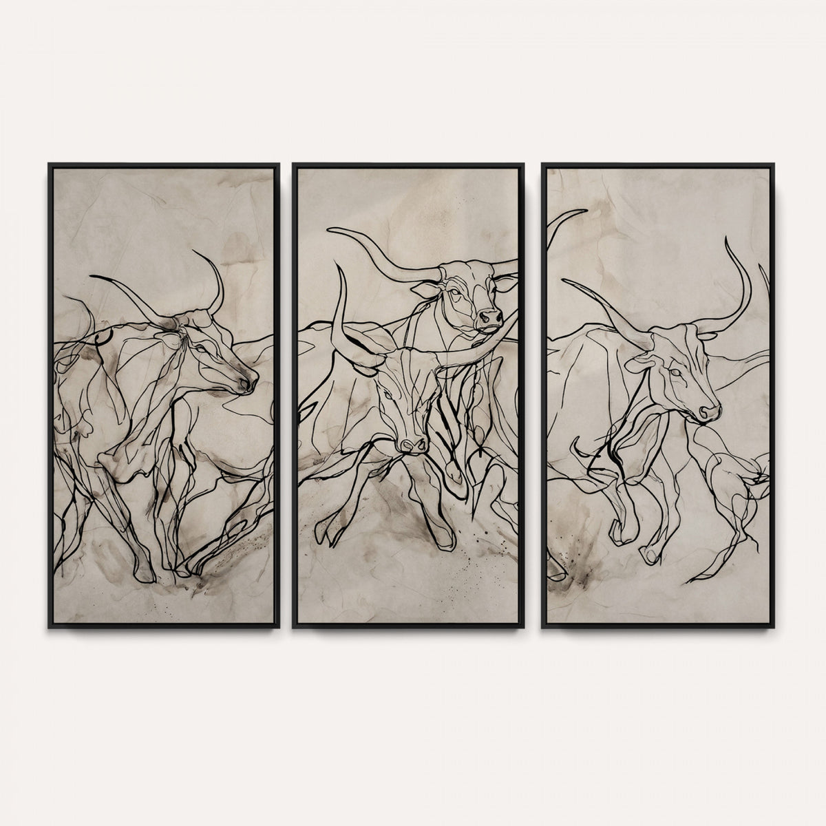 16671245-MGV-CV-36X24 - Minimalist Longhorn Line Art, Modern Texas Bull Canvas Print, Abstract Western Wall Decor, Continuous Line Artwork, Black White Ranch Gift