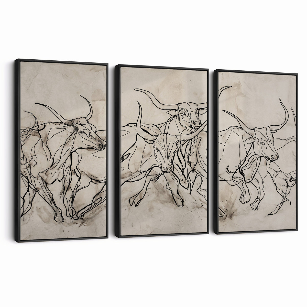 16671245-MGV-CV-36X24 - Minimalist Longhorn Line Art, Modern Texas Bull Canvas Print, Abstract Western Wall Decor