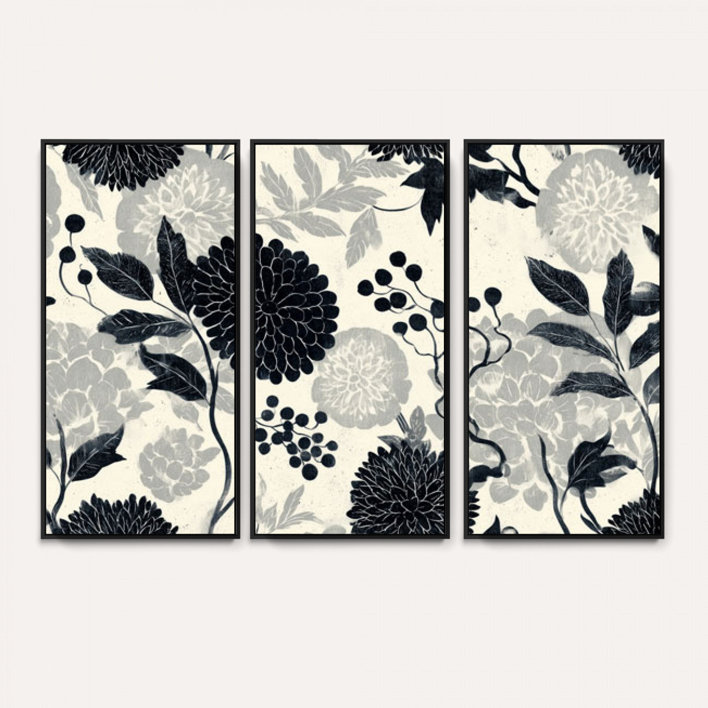 61524791-MGV-CV-36X24 - Vintage Black Chrysanthemum Wall Art Canvas Print, Monochrome Dhalia Floral Painting Print
