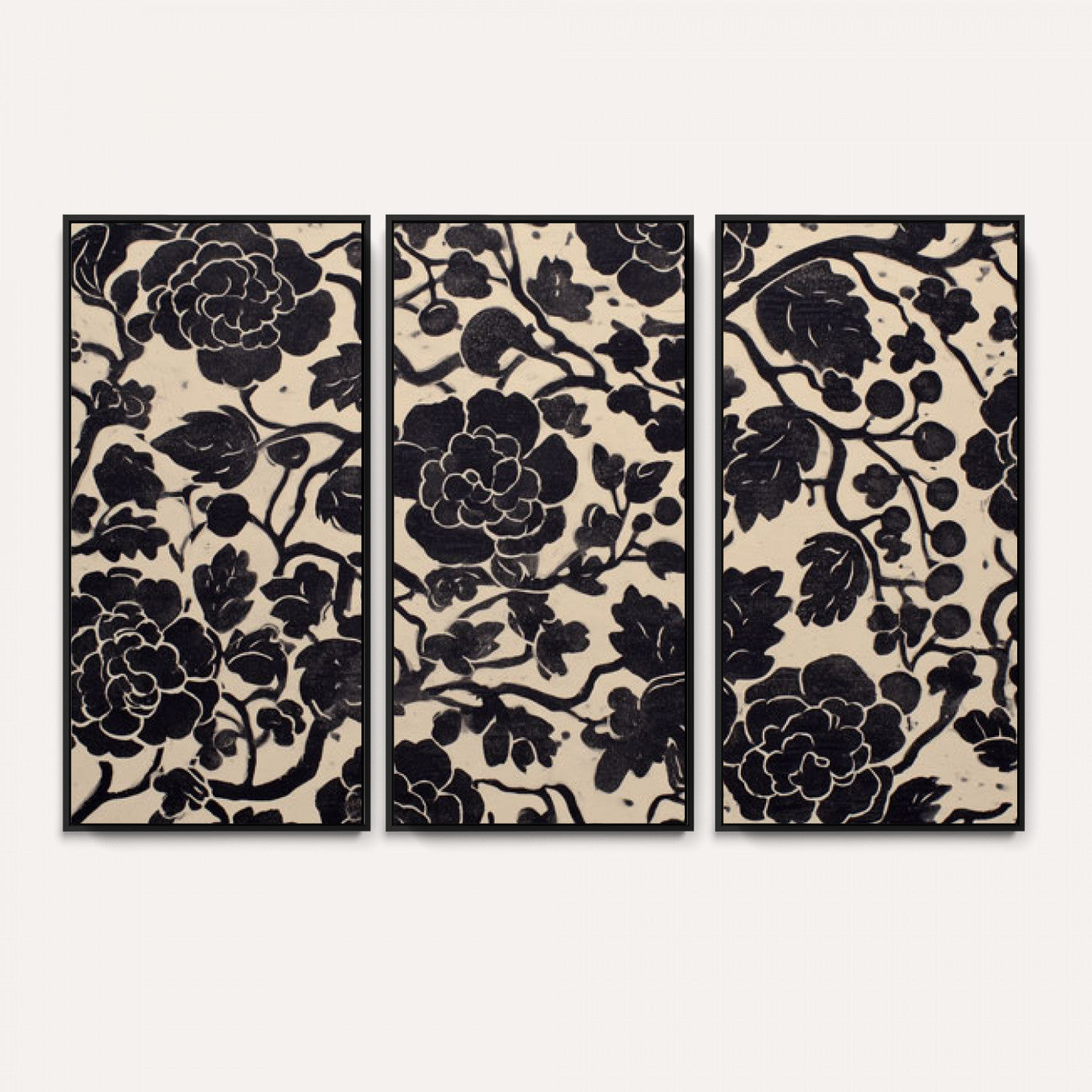 86696255-MGV-CV-36X24 - Vintage Black and Cream Floral Wall Art Canvas Print, Chinoiserie Botanical Painting Print