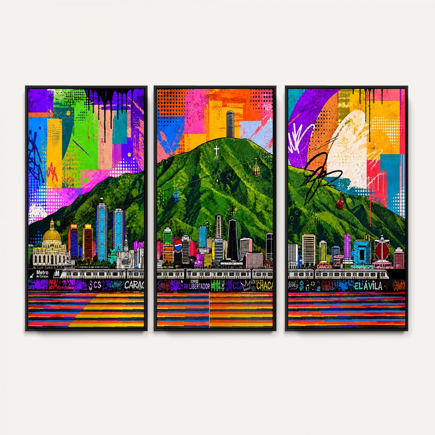 86696255-MGV-CV-36X24 - Mount Ávila, Caracas, Venezuela Wall Art Print by Artist Yorlette - Graffiti Caracas Skyline Canvas Art, Colorful Street Artwork - Venezuela El Avila Poster Print