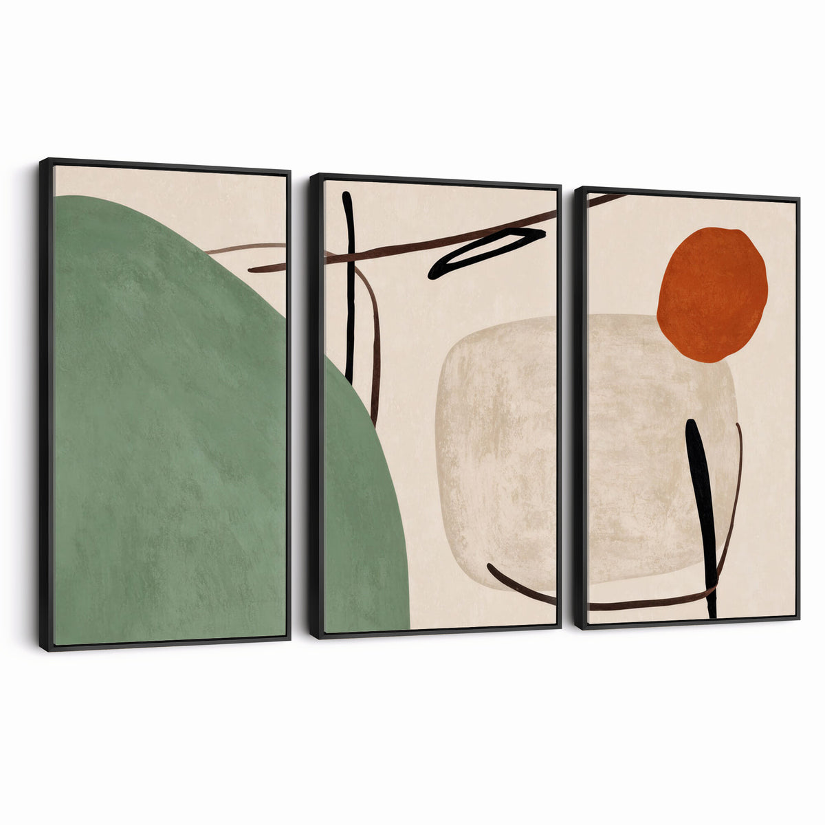 46798824-MGV-CV-48X32-3P - Mid Century Modern Geometric Canvas Wall Art, Abstract Triptych Print