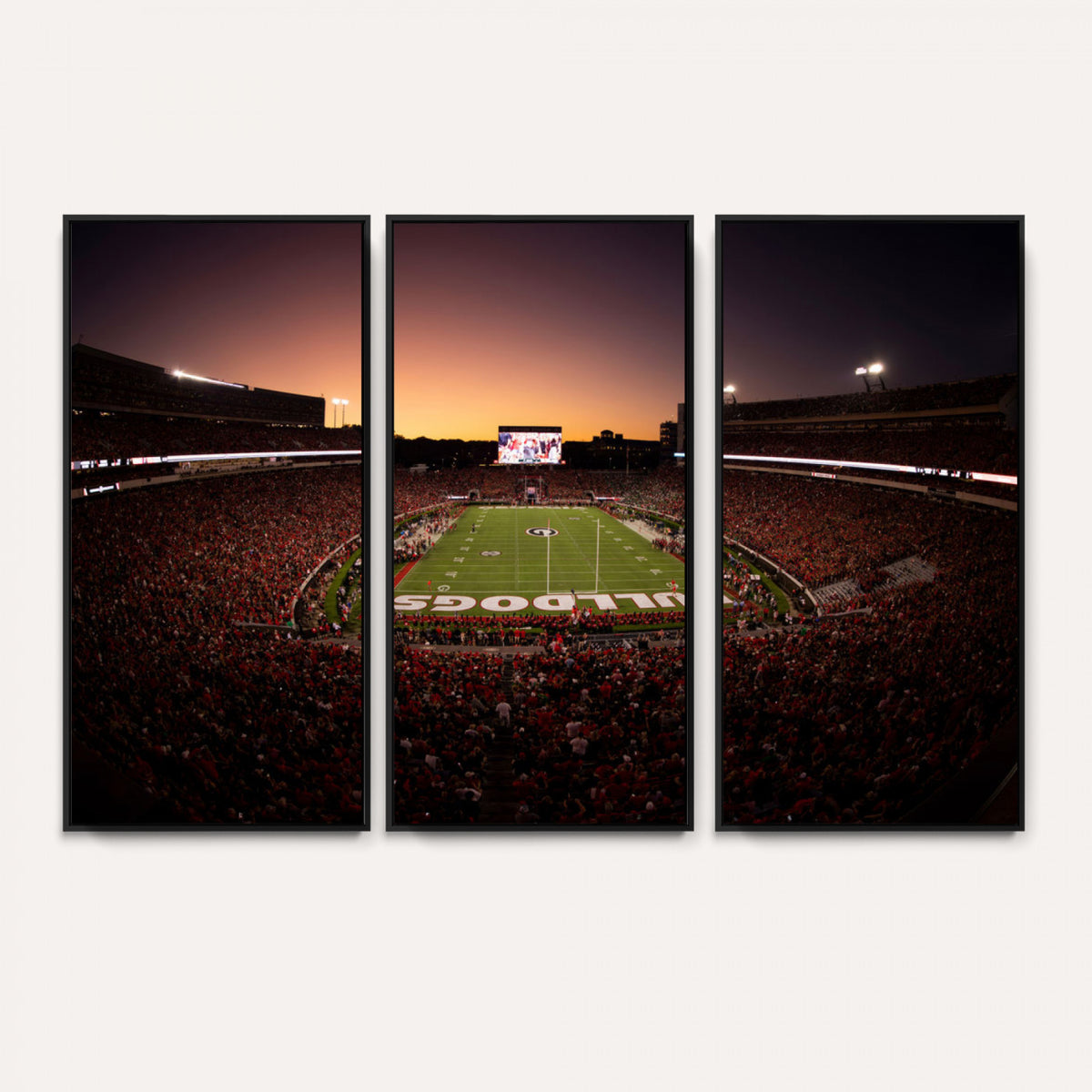 97720998-_Poster-30x20 - Georgia Bulldogs Stadium Sunset Canvas Print 3 Piece Framed Wall Art Extra Large Floating Frame Sports Poster Made in USA