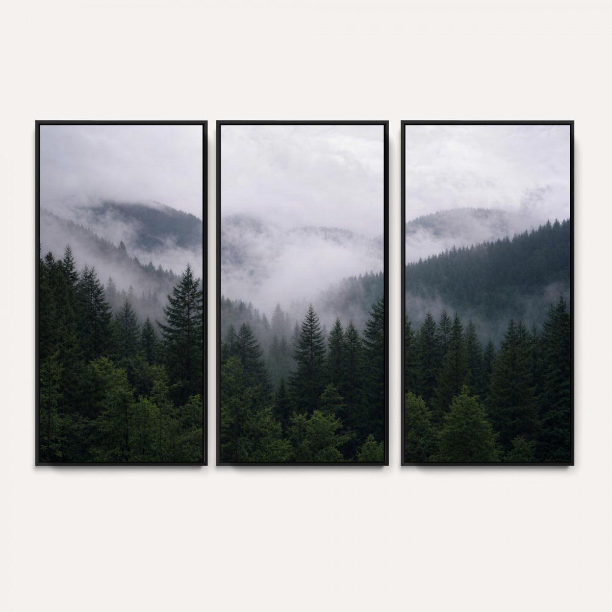 25432119-_Poster-30x20 - Misty Mountain Pine Forest Canvas Print 3 Piece Framed Wall Art Extra Large Floating Frame Nature Poster Made in USA