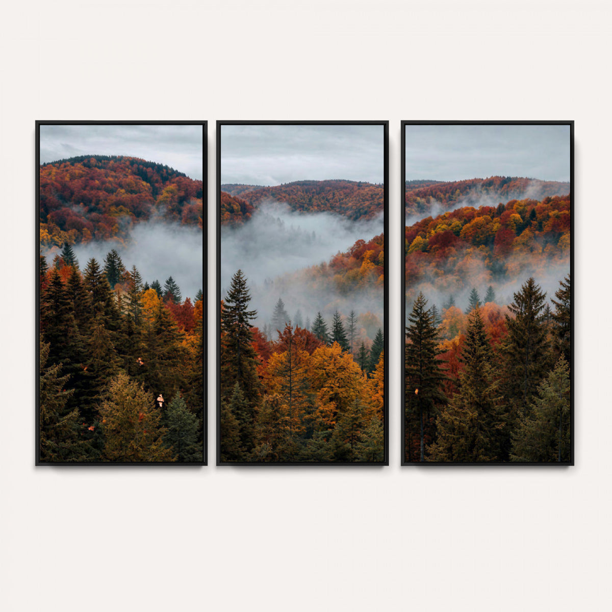 26686263-_Poster-30x20 - Misty Autumn Forest Mountain Canvas Print 3 Panel Wall Art Gallery Wrapped Floating Frame Poster Made in USA