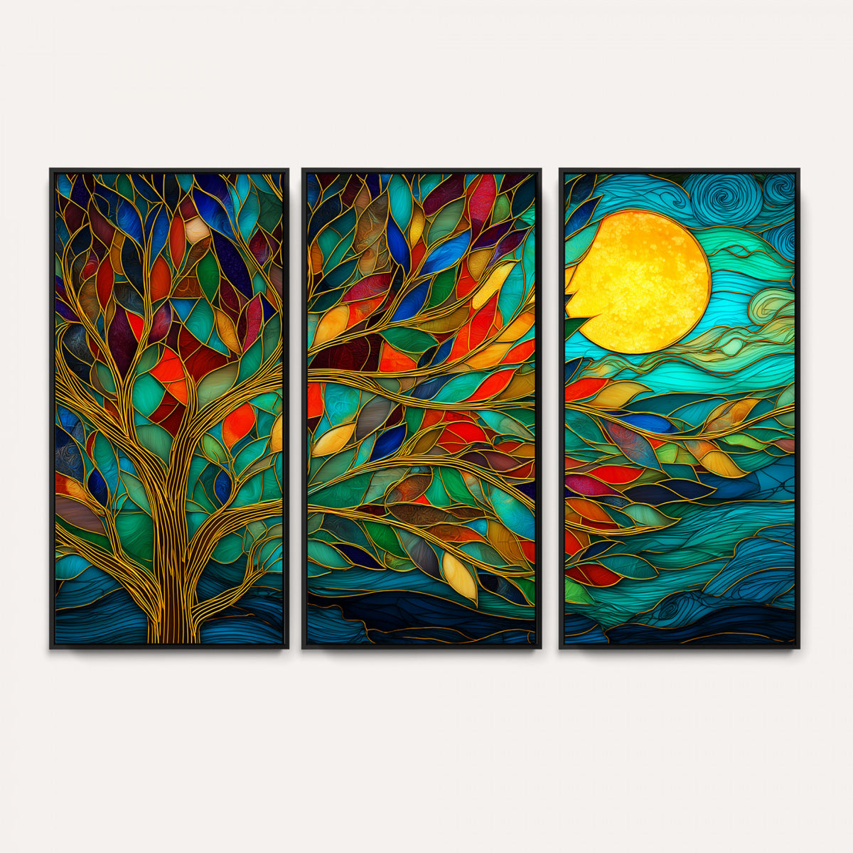 11877152-MGV-CV-36X24 - Stained Glass Tree Of Life Wall Art - Vibrant Mosaic Nature Home Decor