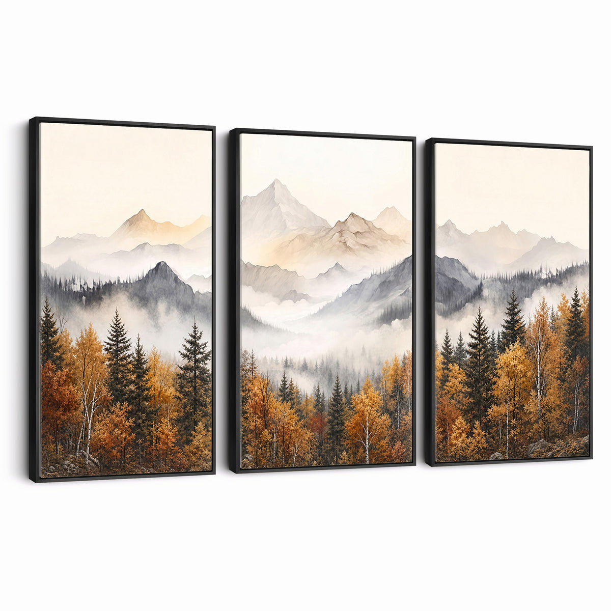 19544118-_Poster-30x20 - Misty Mountain Autumn Forest Canvas Wall Art - Watercolor Fall Nature Landscape Print