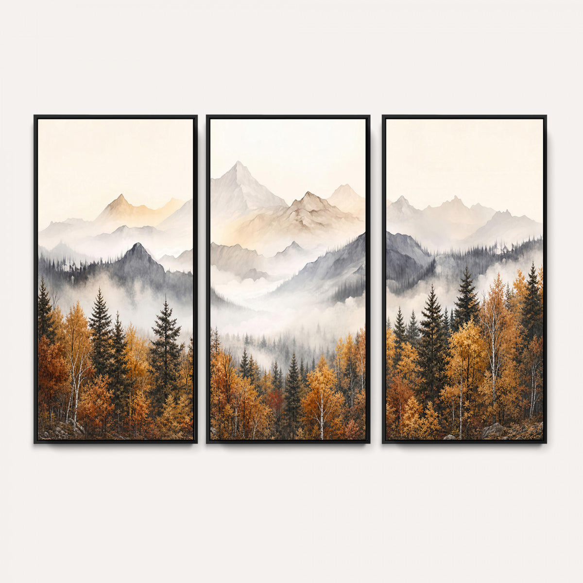 19544118-MGV-TP-30X20 - Misty Mountain Autumn Forest Canvas Wall Art - Watercolor Fall Nature Landscape Print
