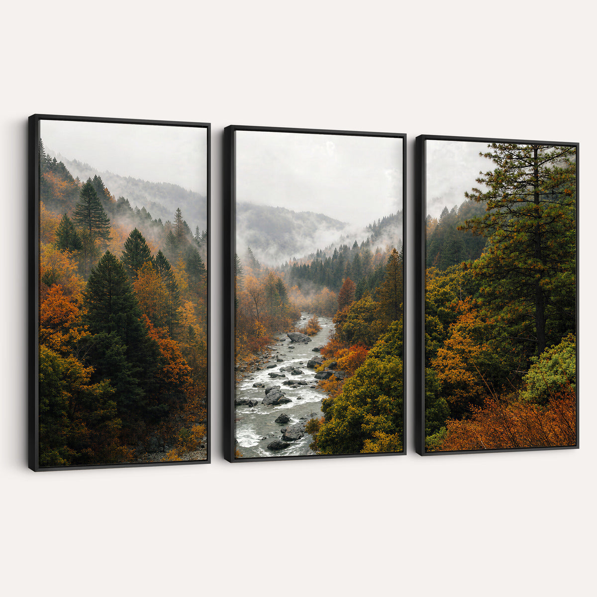 95540697-MGV-TP-30X20 - Misty River Mountain Valley Canvas Wall Art - Autumn Forest Landscape Nature Print
