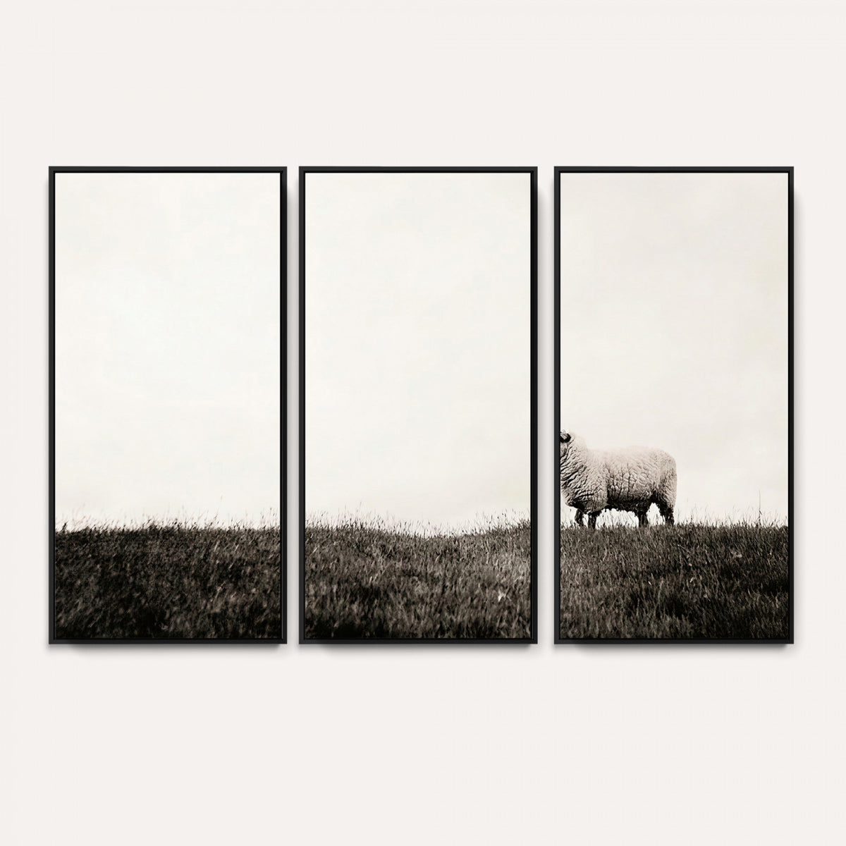 72749448-MGV-TP-30X20 - Minimalist Sepia Sheep Canvas Wall Art - Rustic Farmhouse Country Landscape Print