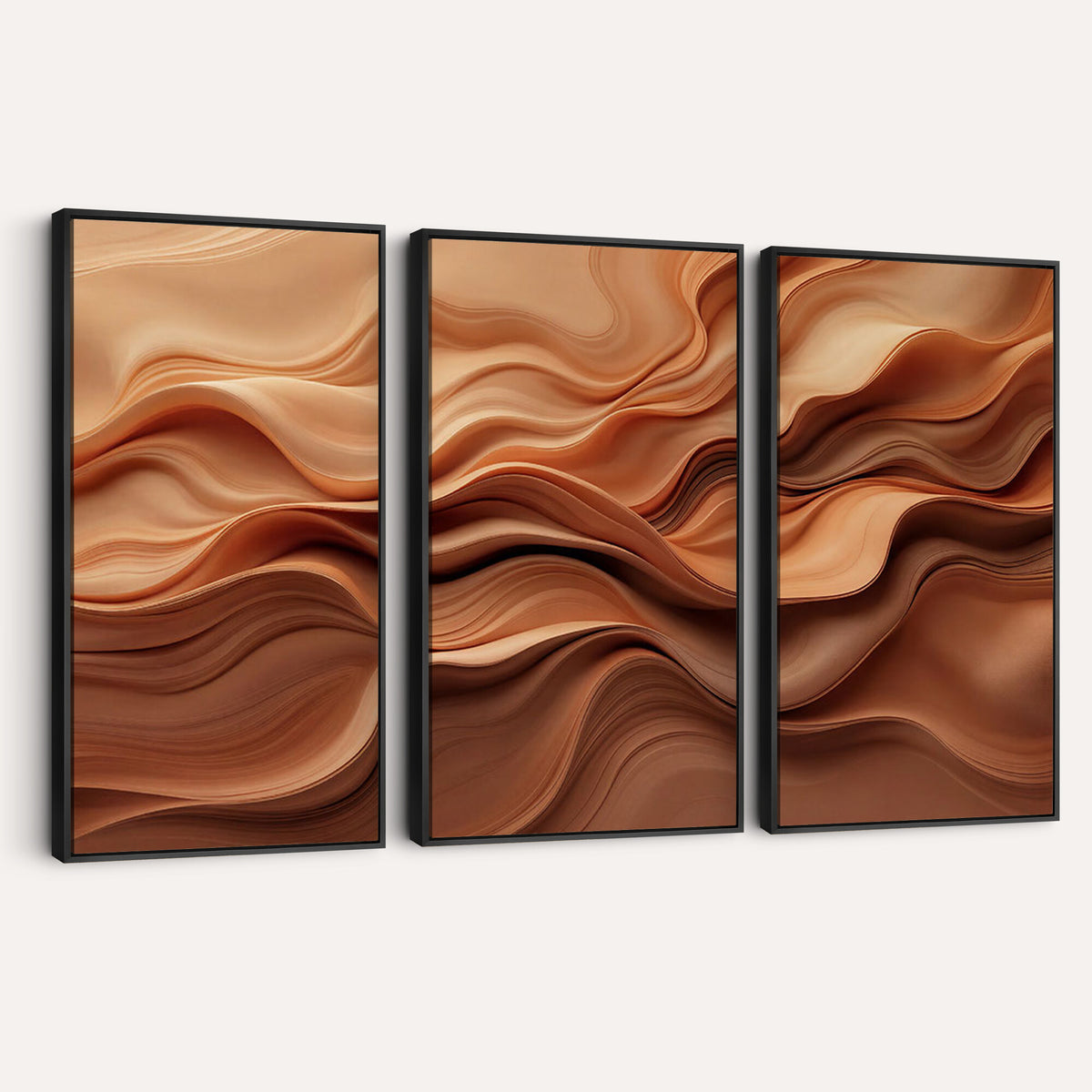 82230697-MGV-CV-36X24 - Modern Abstract Fluid Waves Canvas Wall Art - Minimalist Warm Terracotta Beige Sand Print
