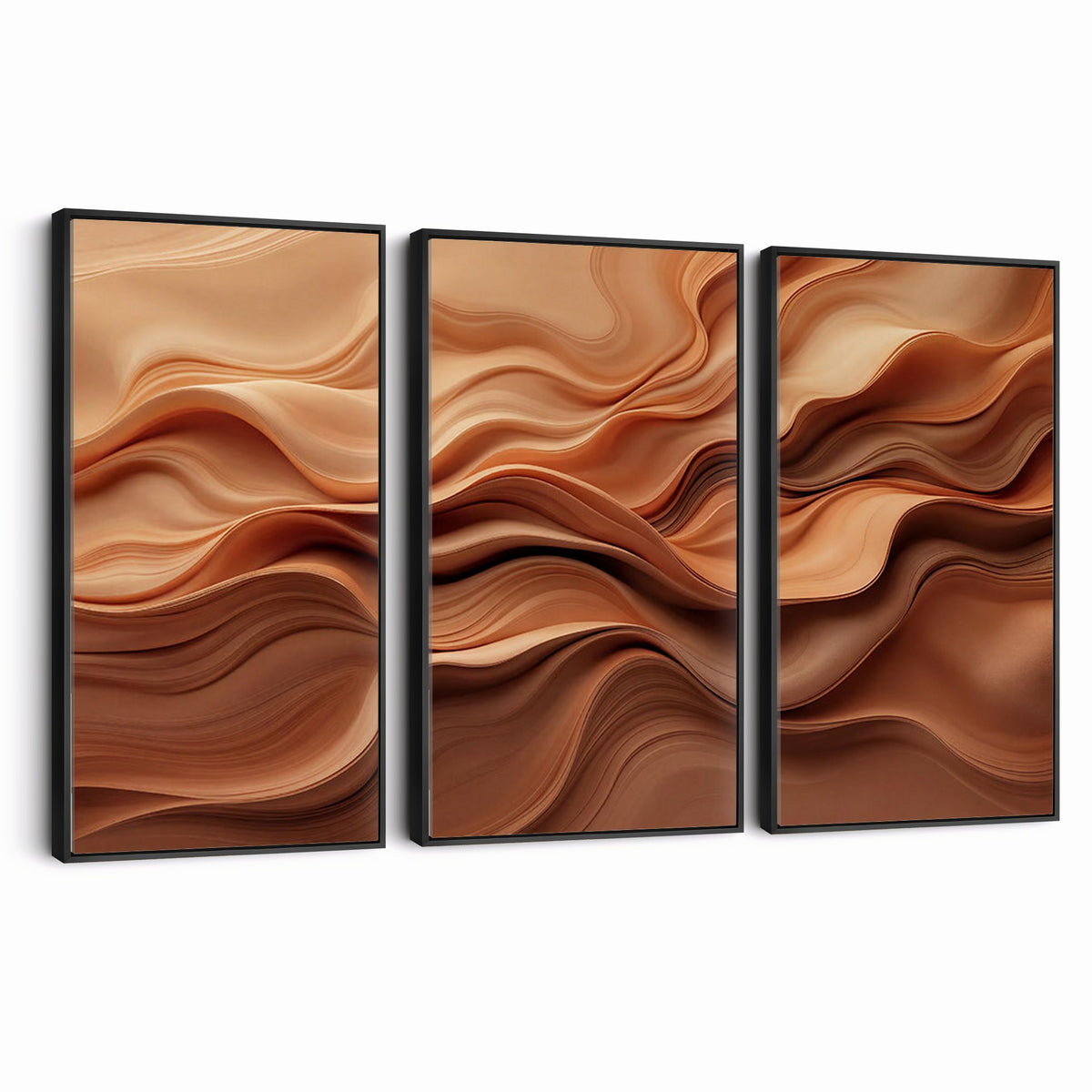 82230697-_Poster-30x20 - Modern Abstract Fluid Waves Canvas Wall Art - Minimalist Warm Terracotta Beige Sand Print