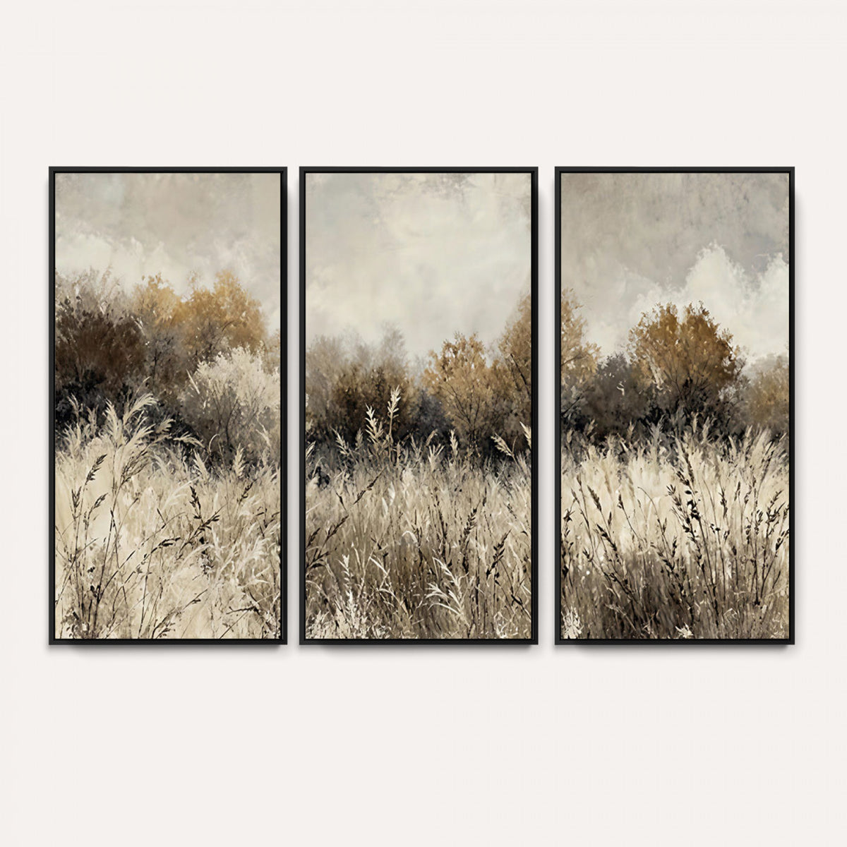 53959945-MGV-TP-30X20 - Muted Neutral Forest Landscape Canvas Wall Art - Vintage Rustic Wildflower Meadow Print