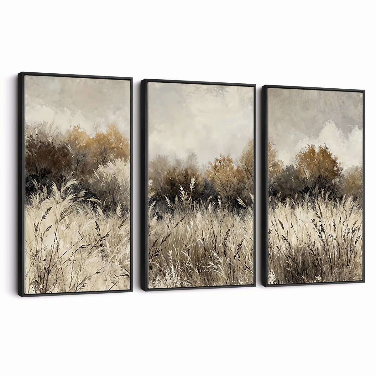 53959945-_Poster-30x20 - Muted Neutral Forest Landscape Canvas Wall Art - Vintage Rustic Wildflower Meadow Print