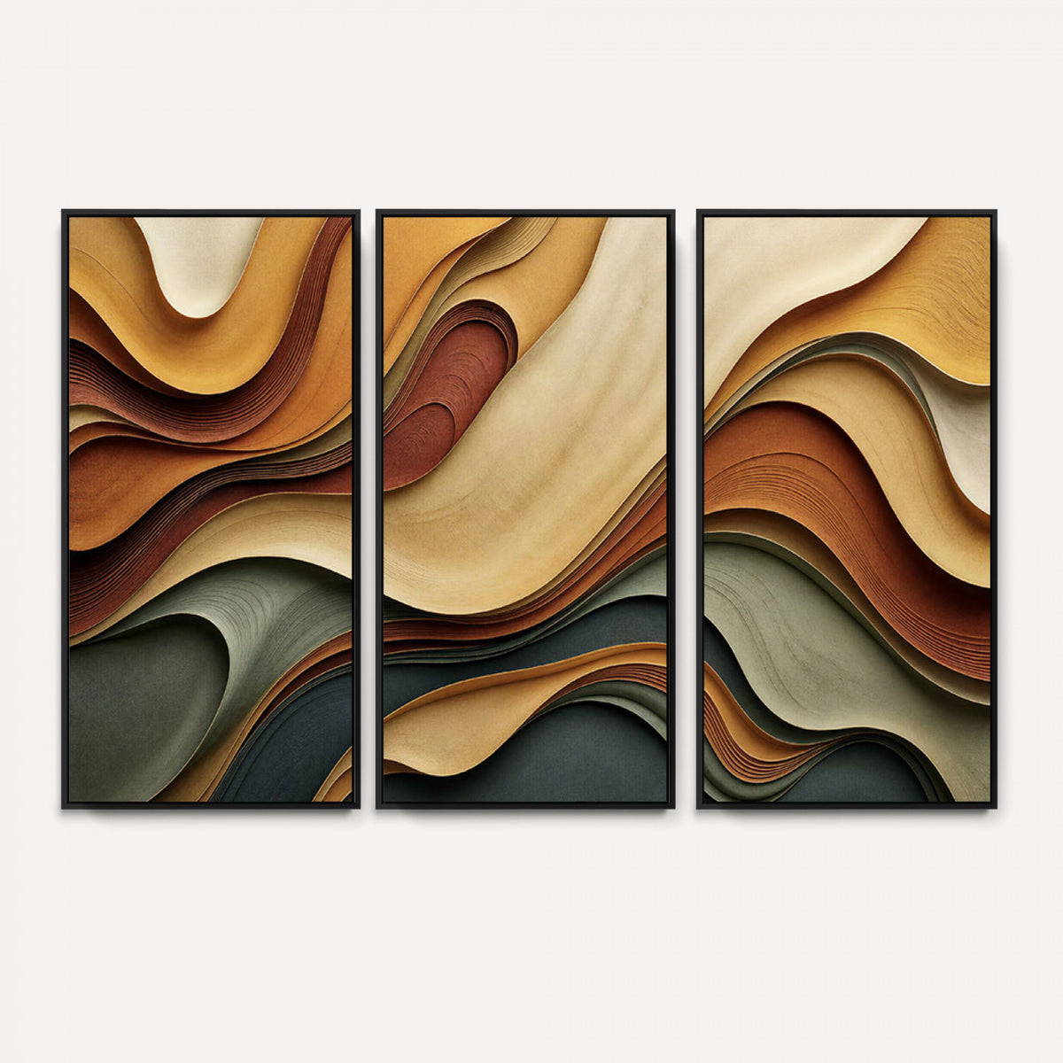 19337902-MGV-CV-36X24 - Modern Abstract Waves Canvas Wall Art - Minimalist Earthy Tone Living Room Decor