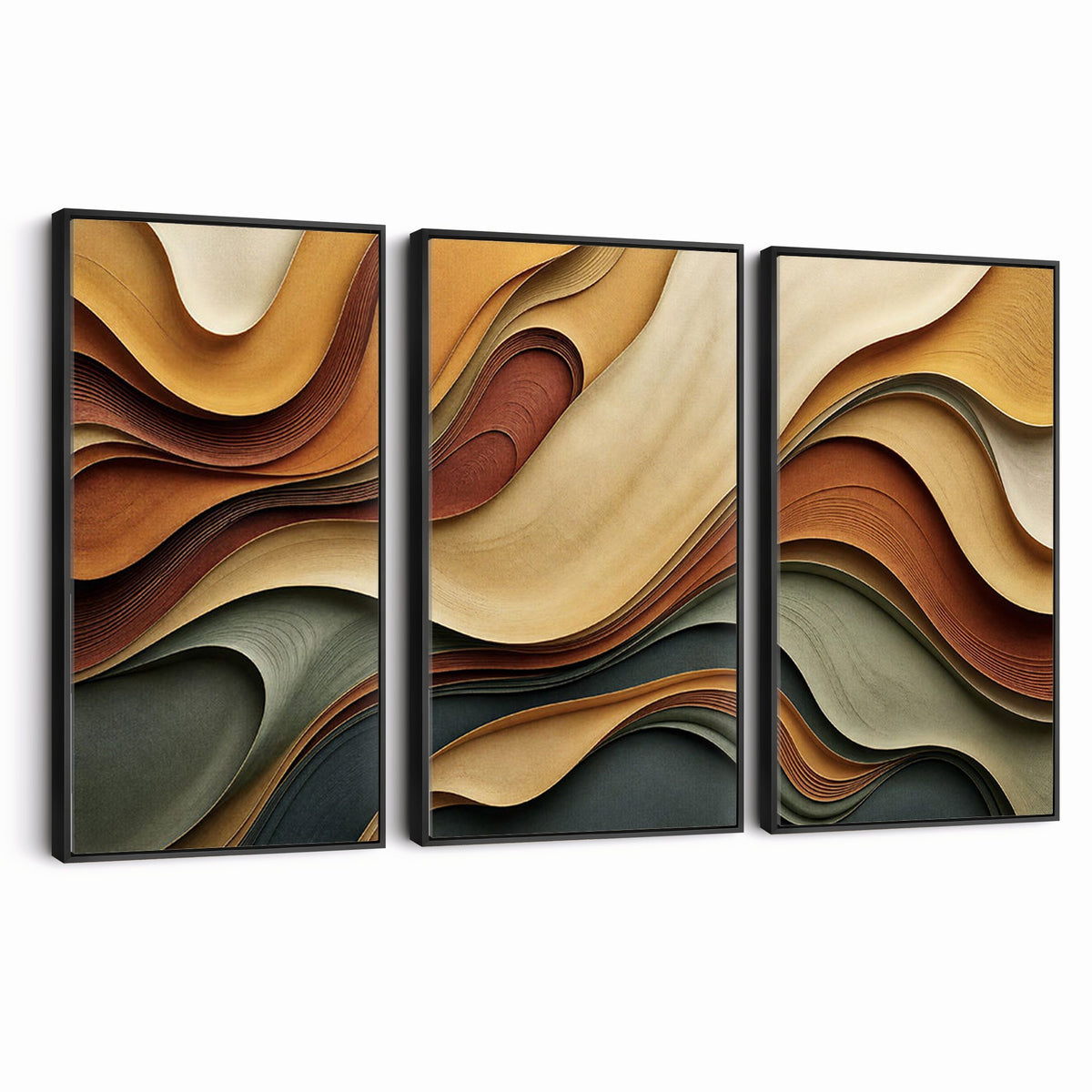 19337902-_Poster-30x20 - Modern Abstract Waves Canvas Wall Art - Minimalist Earthy Tone Living Room Decor