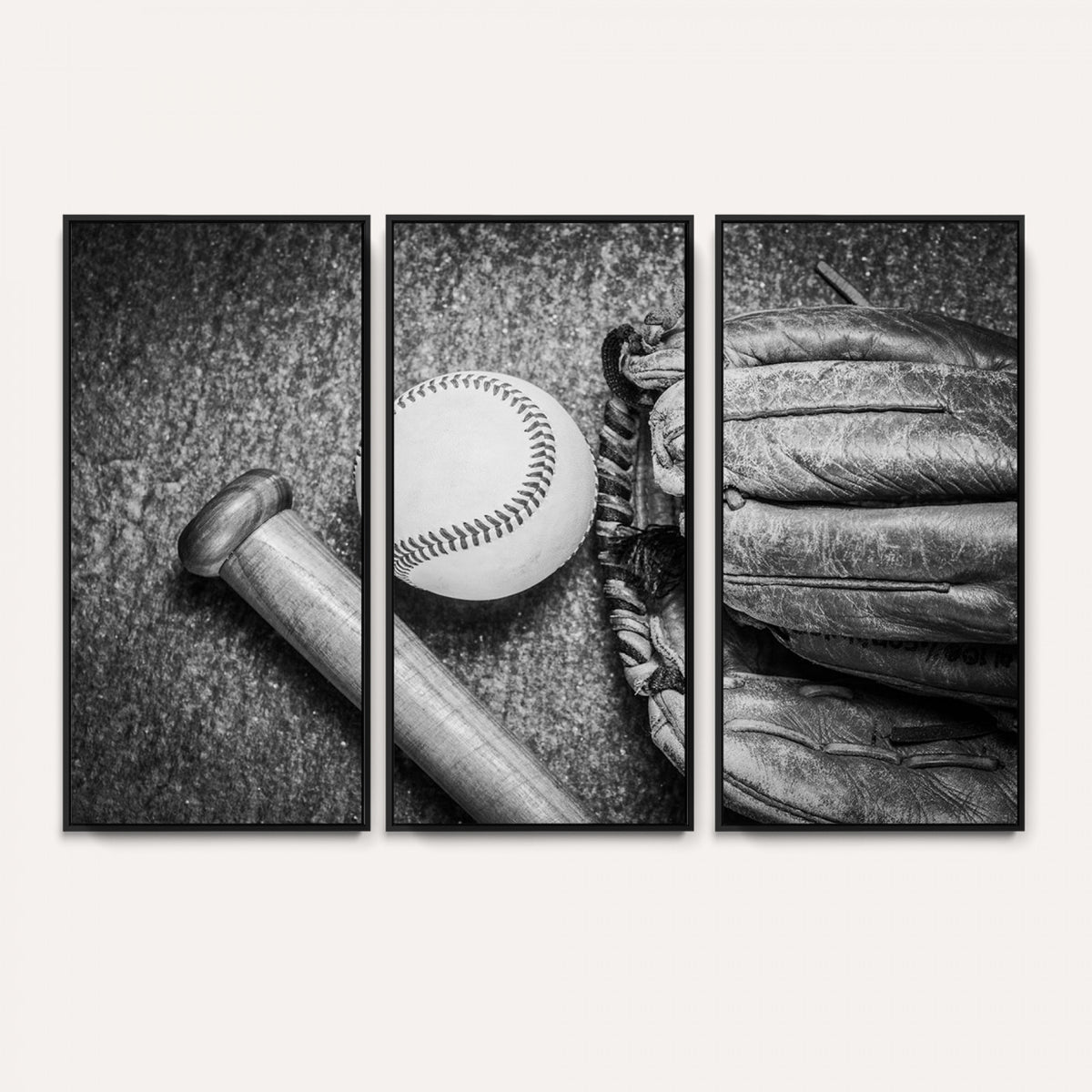 83916D-MGV-CV-36X24 - Vintage Baseball Glove and Bat Sports Wall Art Canvas Print