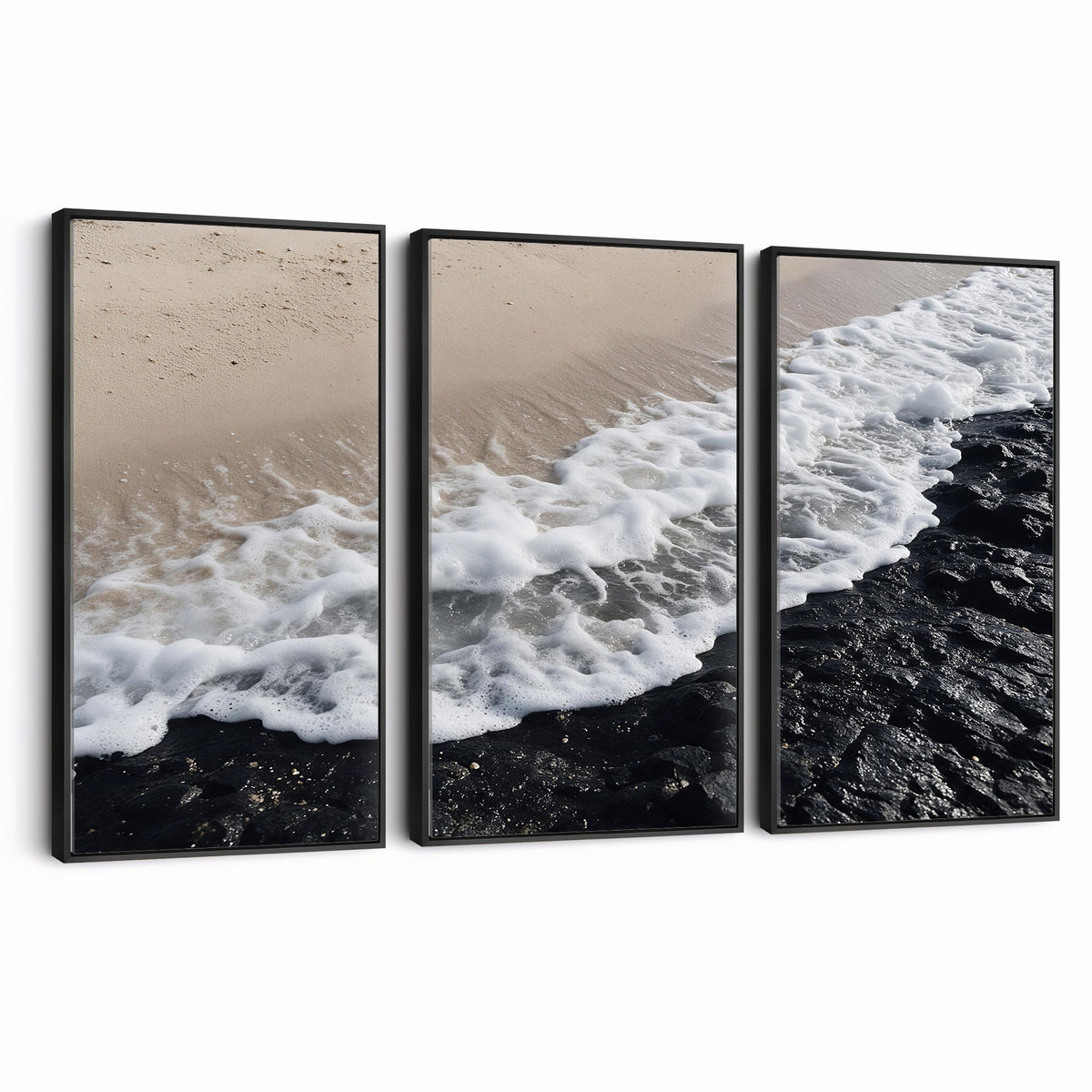 27448606-MGV-CV-24X16 - Ocean Wave Foam on Black Lava Rock Beach Canvas Wall Art Print